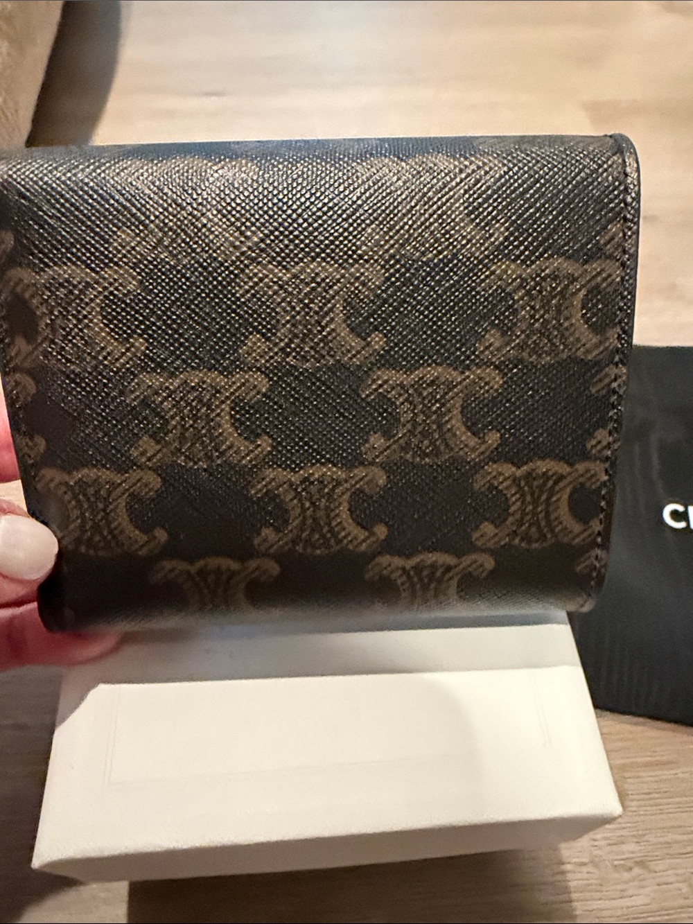 Celine Small Triomphe Wallet in Black and Brown with Gold Hardware - Picture 4 of 5